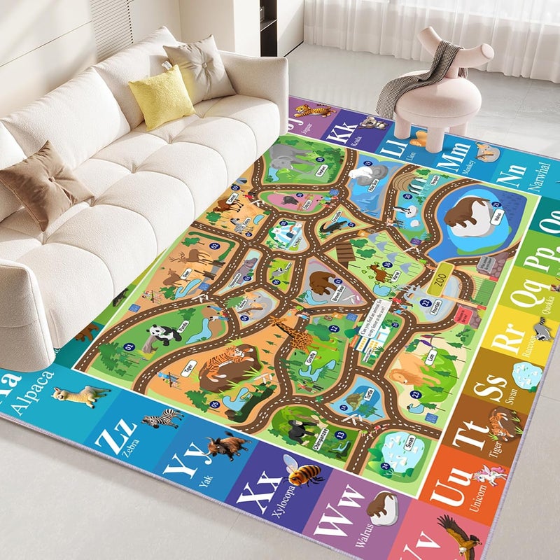 MOFAZEE Zoo map Carpet, 3'11" × 5'11" English Letter Carpet, Washable ABC Rug for Kids Room, Non-Slip Alphabet Play Mat with Animal Illustrations, for Classrooms/Home Learning Areas - Image 2